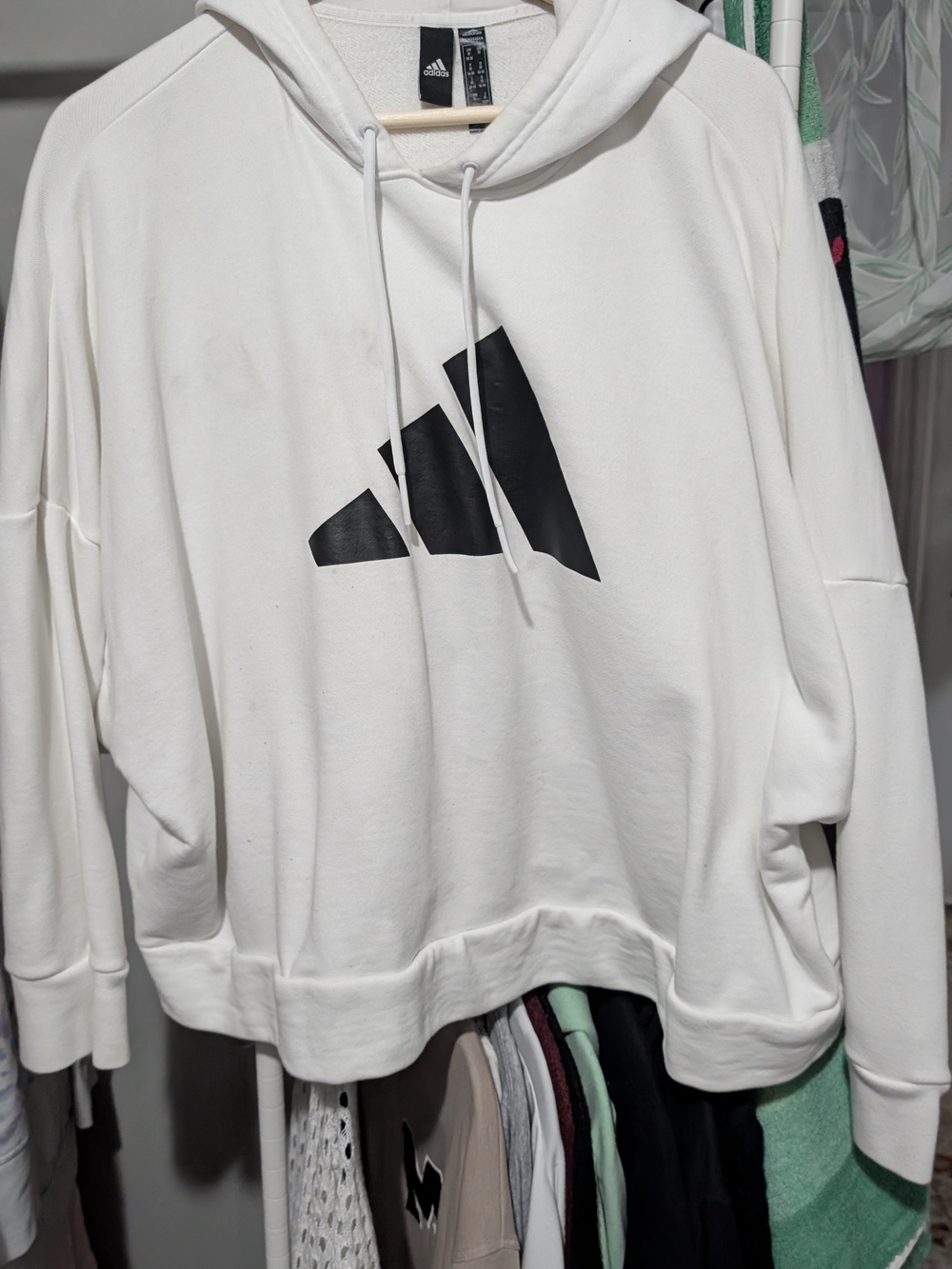 Adidas Womens White Logo Crop Hoodie